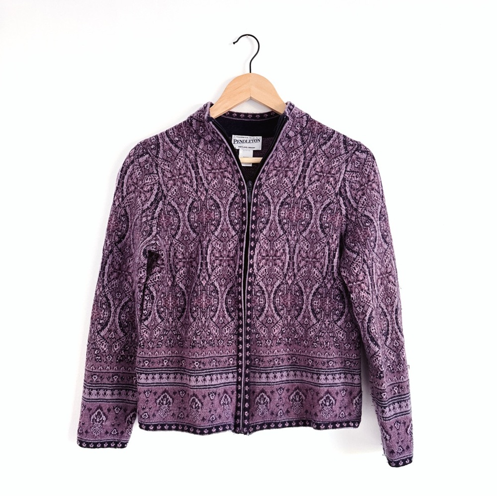 Pendleton Women's Full Zip 100% Merino Wool Lavender Cardigan - Size Medium - Picture 2 of 13